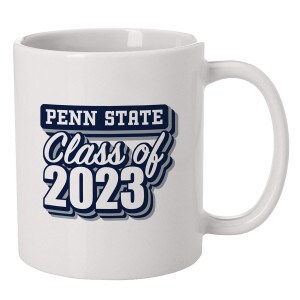 white mug with navy and gray Penn State Class of 2023